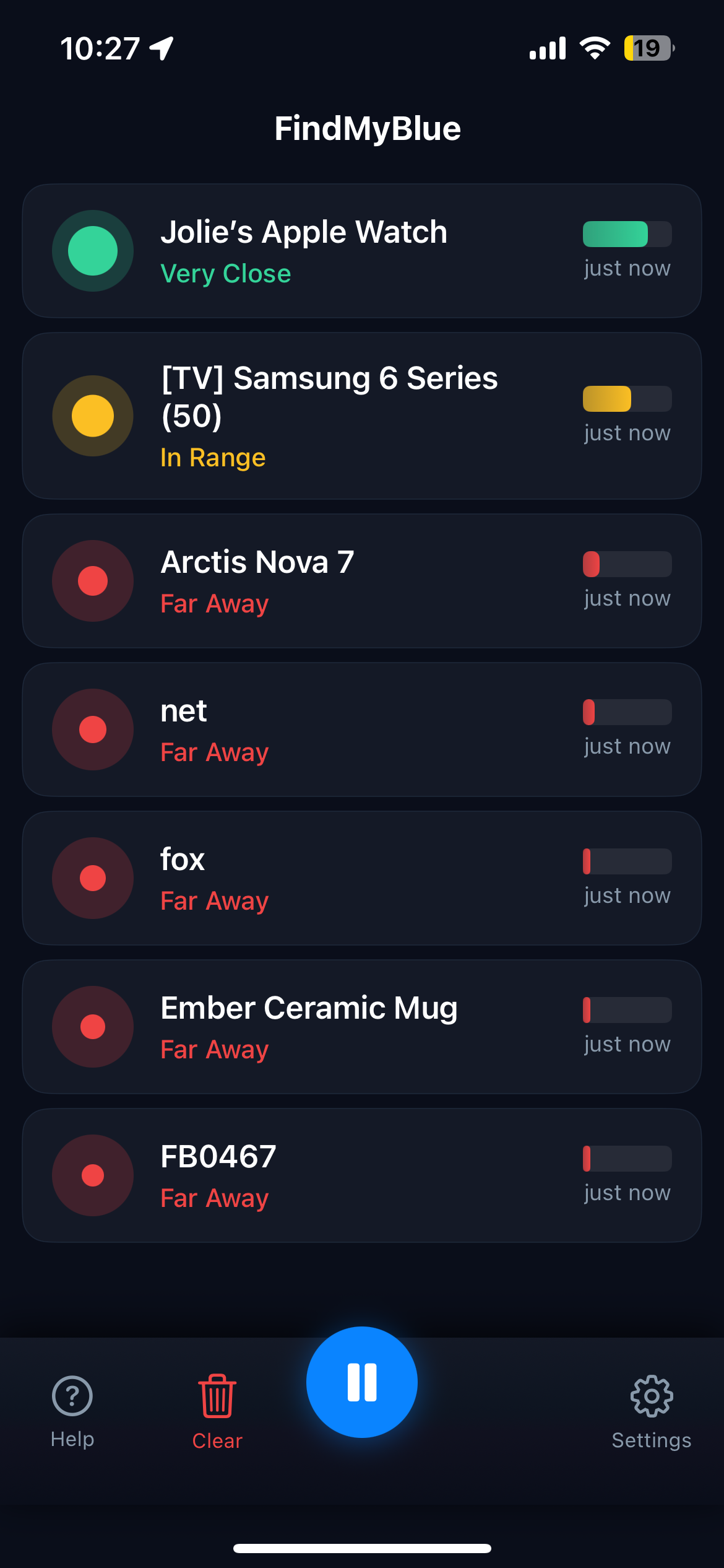 FindMyBlue scanning for nearby Bluetooth devices
